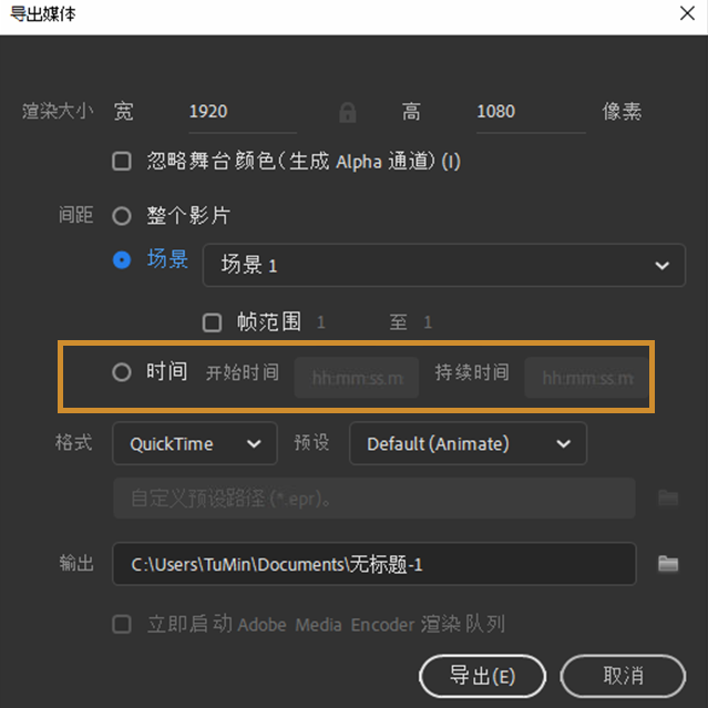 导出视频中的时间选项